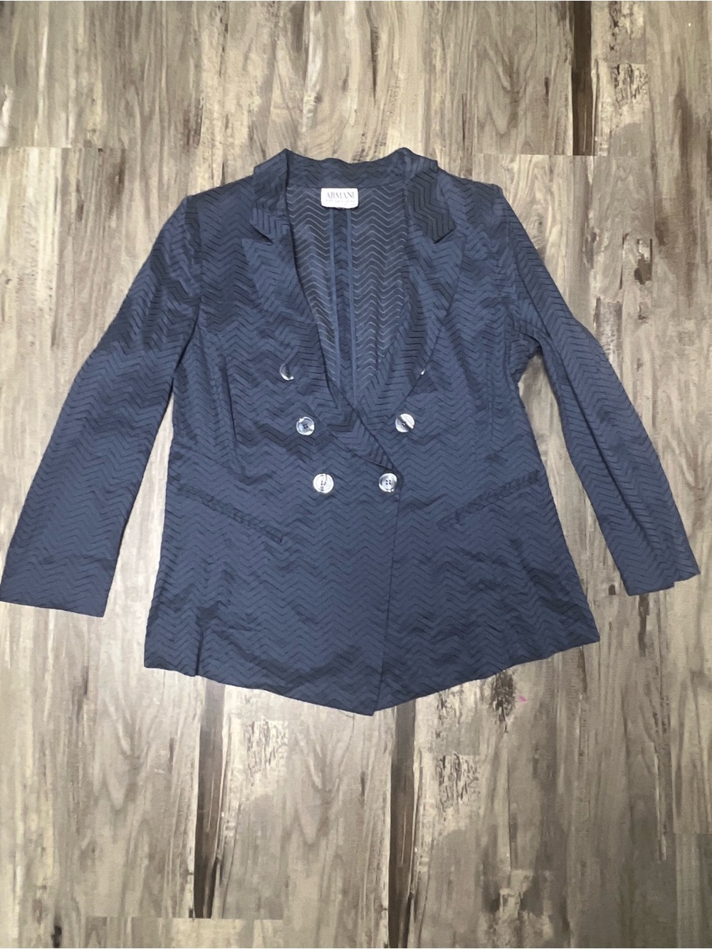 Armani Collezioni Iridescent Blue Chevron Linen Blazer Size 12 Double Breasted